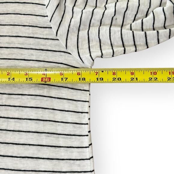 Eileen Fisher Black White Stripe 100% Organic Linen V Neck Top Small Long Sleeve - Picture 6 of 7